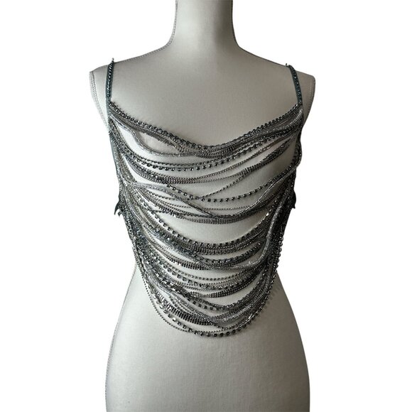 h:ours Milana Rhinestone Top in Multi Mint Medium New Womens Chain Rope Tank - Picture 5 of 11